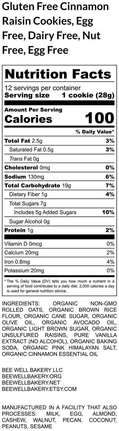Gluten Free Cinnamon Raisin Cookies, Iced Oatmeal, Dairy Free, Sulfite Free, Vegan, Egg Free, Healthy Snacks, back to school, Birthday Gift