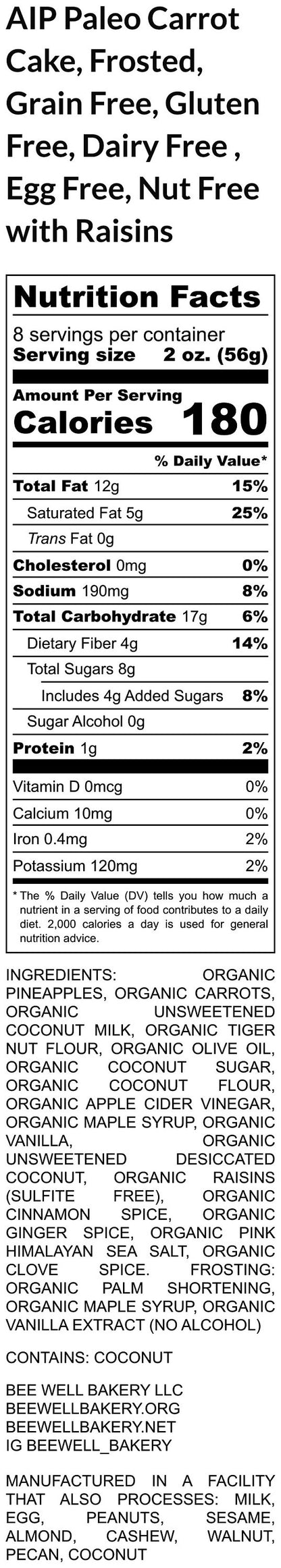 AIP Paleo Carrot Cake, Grain Free, Gluten Free, Autoimmune Protocol Desserts, Healthy Snacks, Vegan, Dairy Free, Reduced Sugar, Tiger Nut