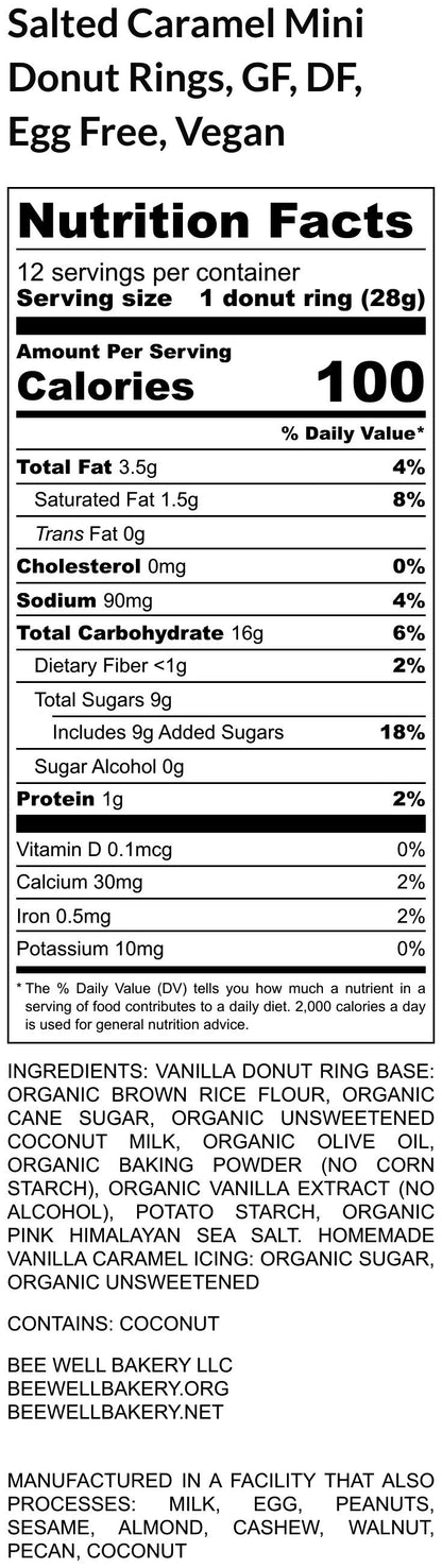 Gluten Free Mini Donut Rings, Salted Caramel, 2 bite, Dairy Free, Vegan, Egg Free, Nut Free, Healthy Snacks, Coconut Free, Birthday Gifts