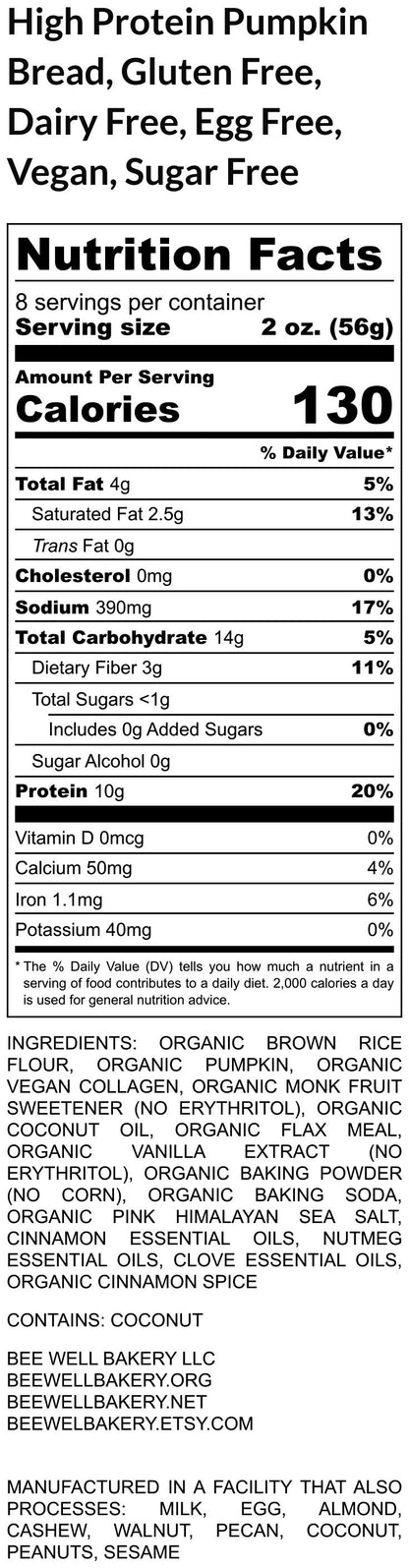 High Protein Pumpkin Bread, Gluten Free, Vegan, Sugar Free, Egg Free, Dairy Free, Nut Free, Erythritol Free, Healthy Snacks, Fitness bread
