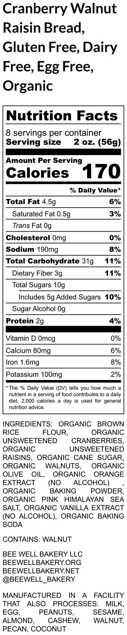 Gluten Free Cranberry Walnut Raisin Bread, Dairy Free, Vegan, Egg Free, Coconut Free, Unsweetened, Work Brunch, Healthy Snacks, Sugar Free