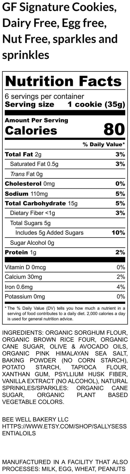 Gluten Free Sugar Cookies, Sprinkled, Dairy free, Egg Free, Nut Free, Oat Free, Vegan, Healthy snacks, school essentials, Lunchbox, Natural