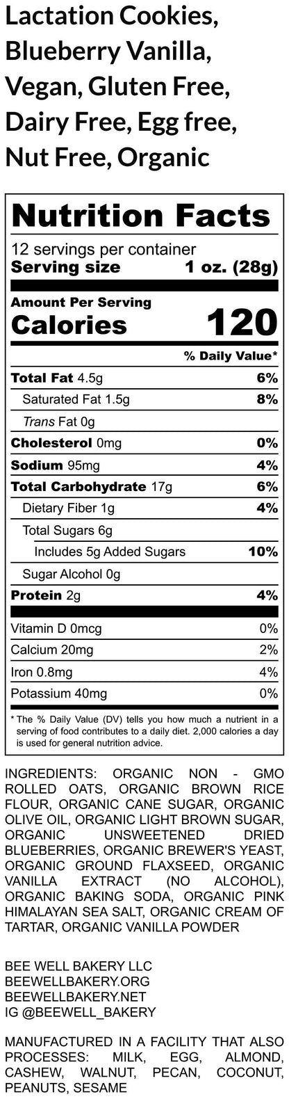 Lactation Cookies, Blueberry Vanilla, Gluten Free, Vegan, Dairy Free, Egg Free, Breastfeeding, Brewer's Yeast, Flaxseed, Nursing Mom Gift