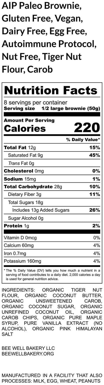 Grain Free Brownies, AIP Paleo, Gluten Free, Dairy Free, Autoimmune Protocol, Tiger Nut Flour, Carob Chips, healthy snacks, Vegan, Hashimoto