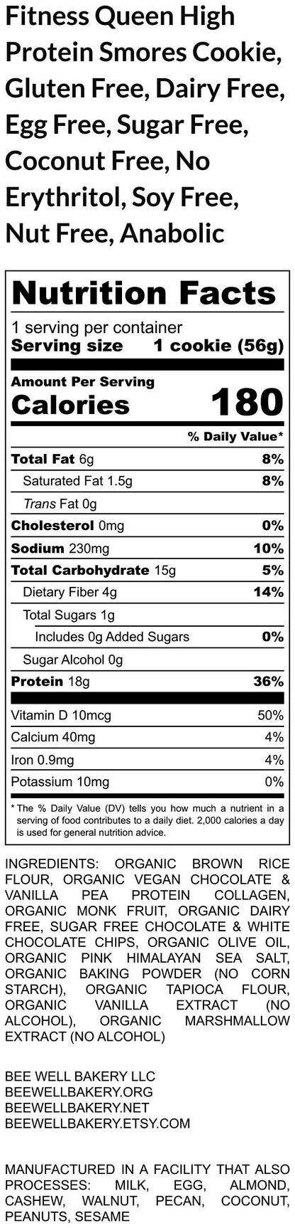 High Protein Cookie, Smores, Vegan, Gluten Free, Dairy Free, Egg Free, Sugar Free, Sports Nutrition food, Fitness Gift, back to school snack
