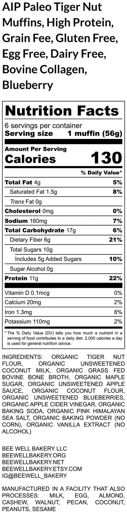 AIP Paleo, Tiger Nut Muffin, High Protein, Grain Free, Gluten Free, Dairy Free, Egg Free, Bovine Collagen, Low Fat, Low Sugar, Healthy Snack