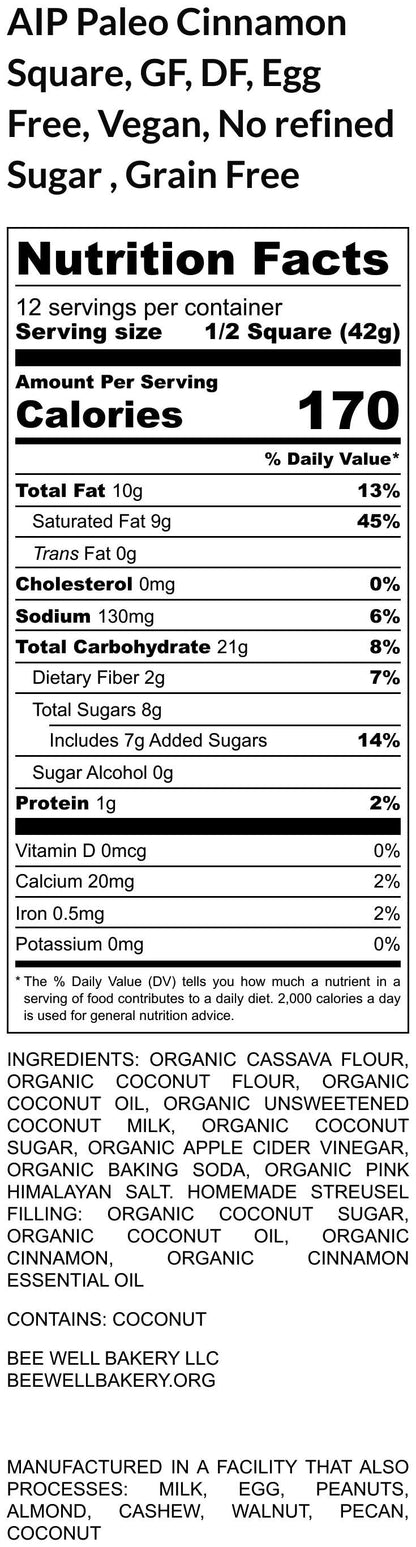 AIP Paleo Cinnamon Squares, Pastry, Grain Free, Vegan, Dairy Free, Low FODMAP, Healthy Snacks, Low Sugar, Autoimmune Protocol, Wellness Gift