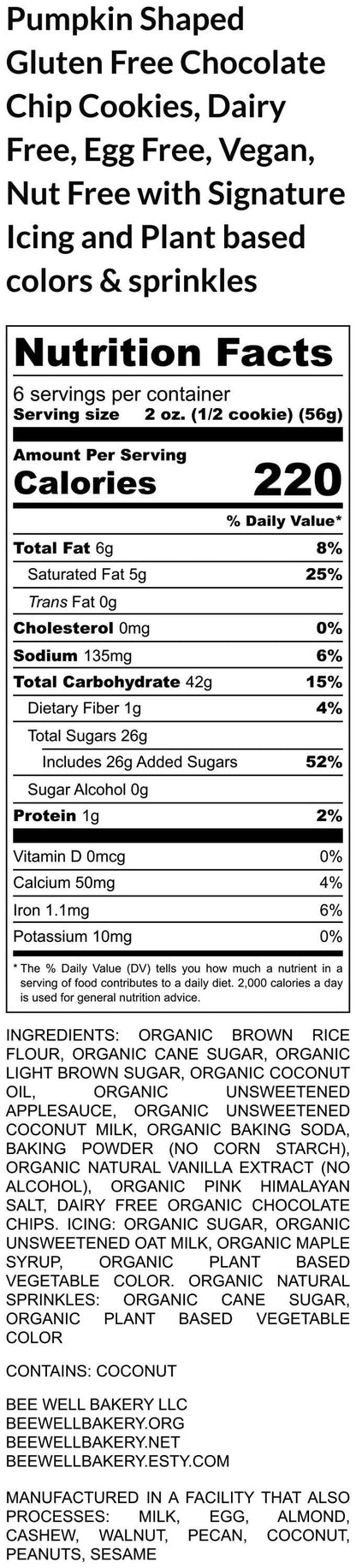 Chocolate Chip Cookies, Gluten Free, Dairy Free, Pumpkin, Organic Sprinkles, Nut Free, Halloween Snack, Vegan, Thanksgiving Gift, Fall treat