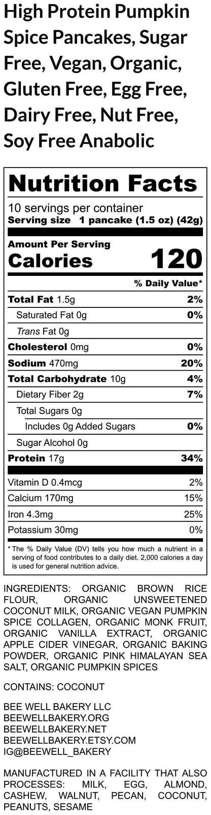 Pumpkin Spice Pancakes, High Protein, Sugar Free, Gluten Free, Dairy Free, Vegan Collagen, Egg Free, Fitness Breakfast, Anabolic, Low Fat
