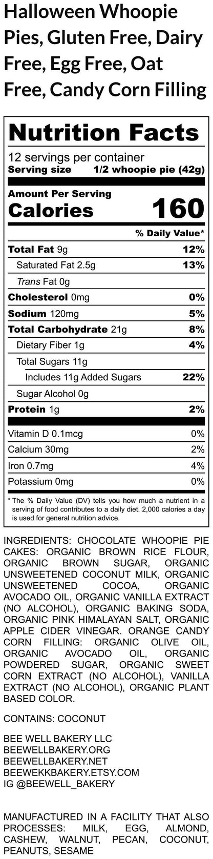 Whoopie Pies, Halloween , Gluten Free, Dairy Free, Vegan, Egg Free, Nut Free, Healthy snacks, Candy Corn, Marshmallow, Plant based colors