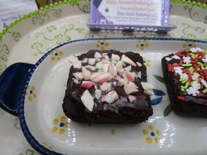 Gluten Free Brownies, Iced, Christmas, Thanksgiving, Dairy Free, Vegan, Egg Free, Nut Free, Holiday Gifts, Plant Based Sprinkles, Desserts