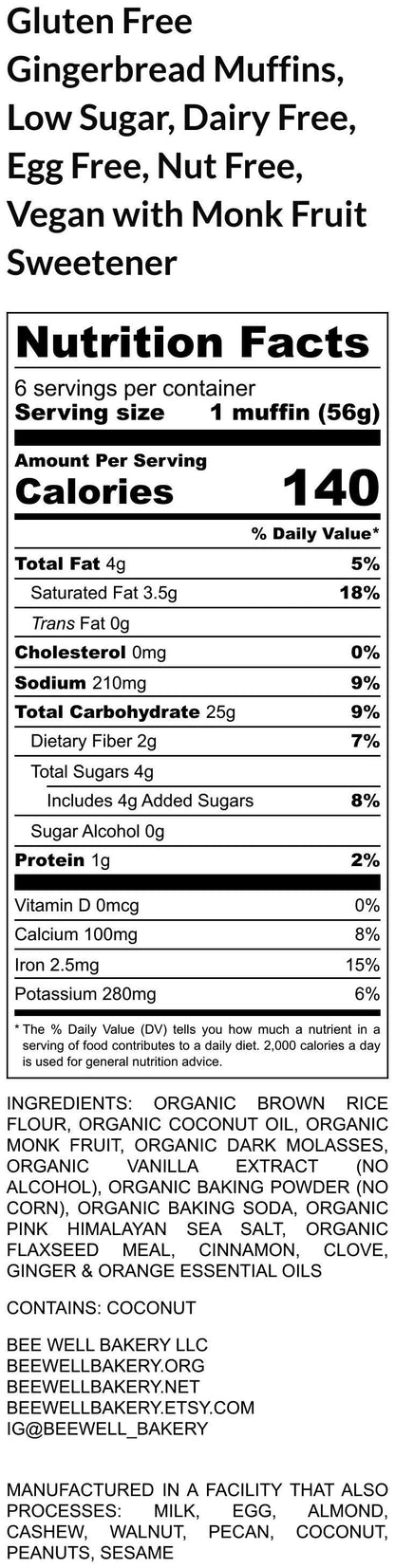 Low Sugar Gingerbread Muffins, Gluten Free, Dairy Free, Vegan, Egg Free, Holiday Breakfast, New Years 2025, Wellness Gifts, Healthy Snacks