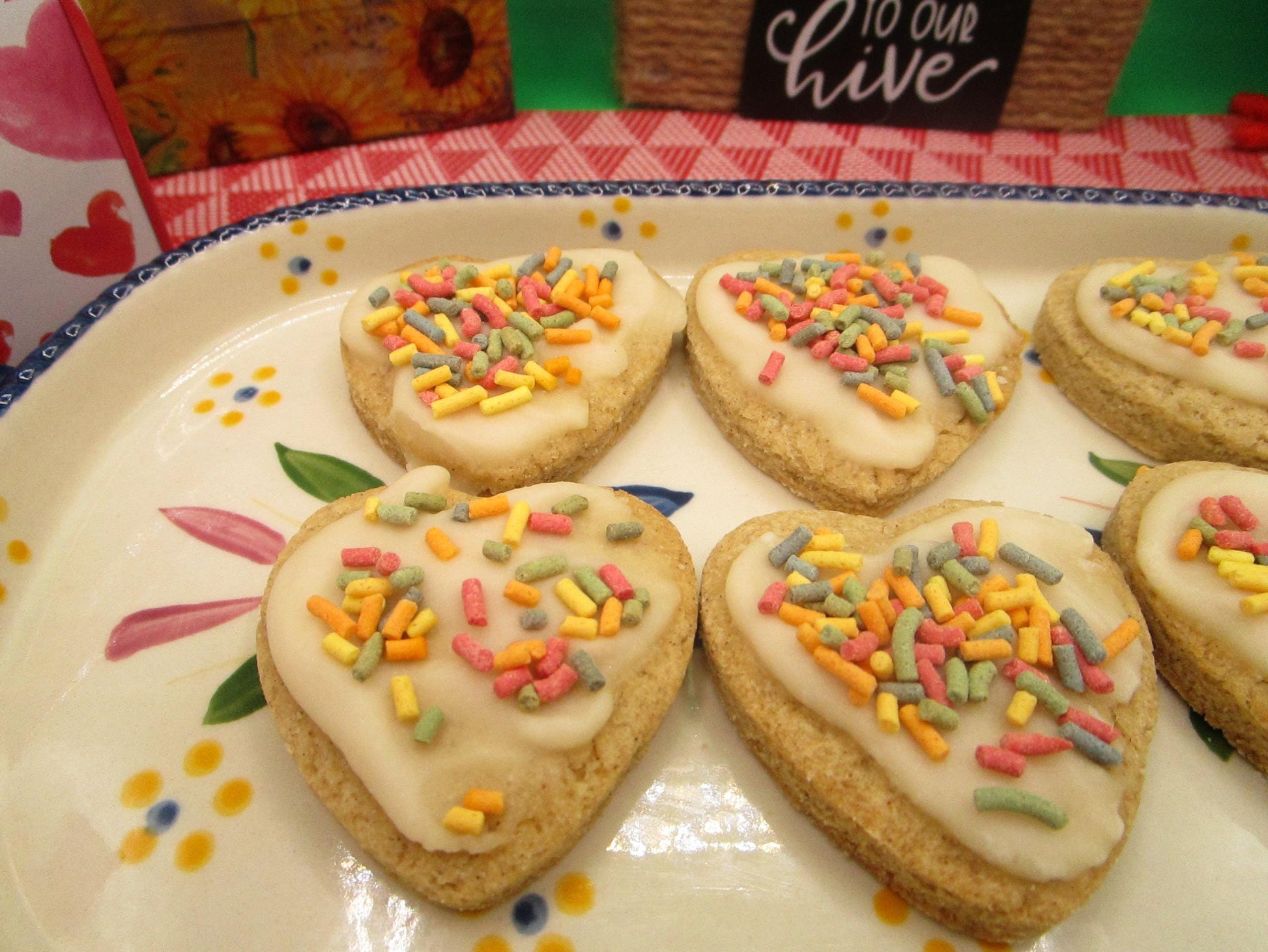 Sugar Free Cookies, Iced, Hearts, Gluten Free, Egg Free, Dairy Free, Vegan, Nut Free, Valentines Day Gifts, Low calorie, Healthy Snack, LOVE
