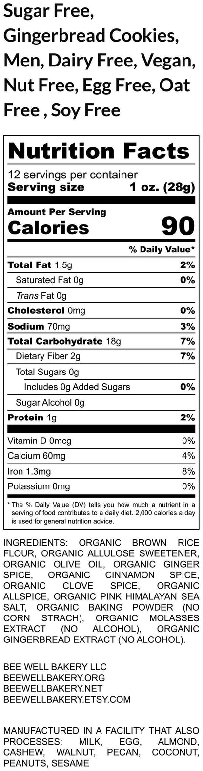 Sugar Free Gingerbread Cookies, Gluten Free, Dairy Free, Vegan, Egg Free, Nut Free, Holiday Gift, Cookie exchange, Secret Santa, Low Carb