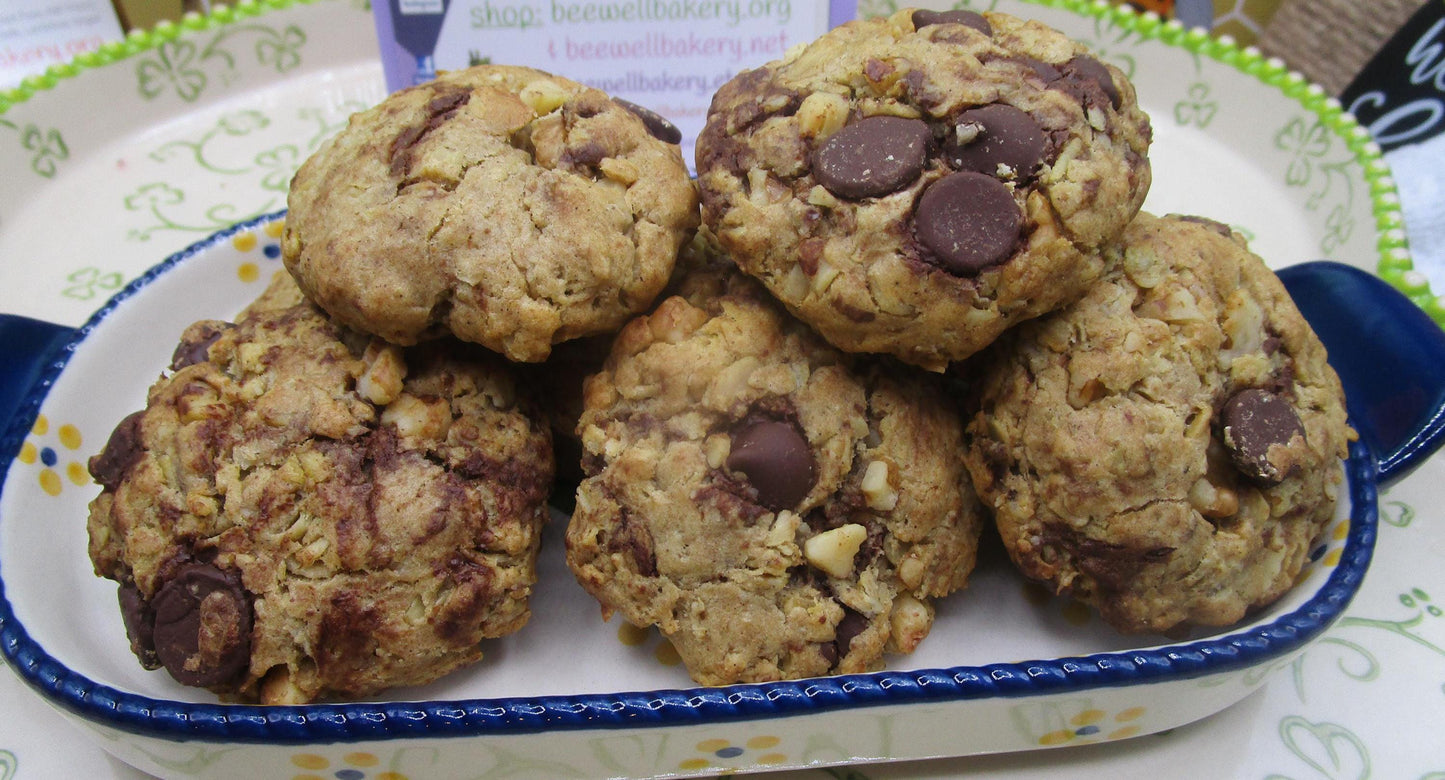 Gluten Free Cookies, Oat Dark Chocolate & Walnut, Dairy Free, Egg Free, Vegan, Low Sugar, Low Fat, Birthday, Valentines Day Gift, Organic