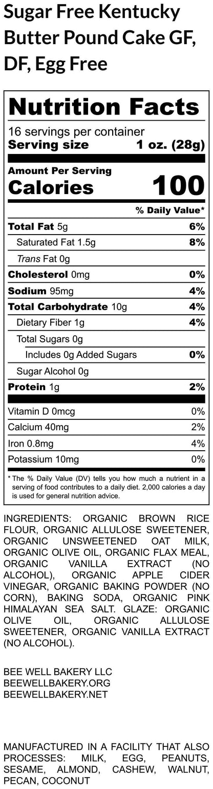 Sugar Free Pound Cake, Gluten Free, Dairy Free, Egg Free, Nut Free, Vegan, Kentucky Butter, Birthday Gift, Allulose, Valentine's Day Dessert