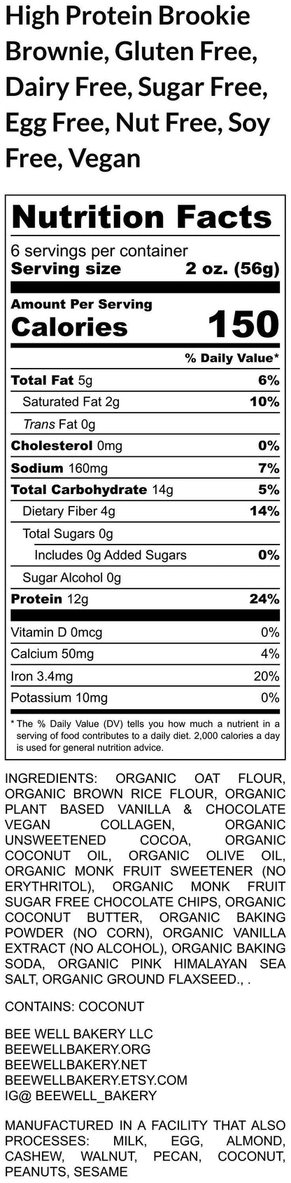High Protein Brookie Brownies, Gluten Free, Dairy Free, Sugar Free, Egg Free, Nut Free, Vegan, Valentine's Day, Fitness Gift, Low Fat Snacks