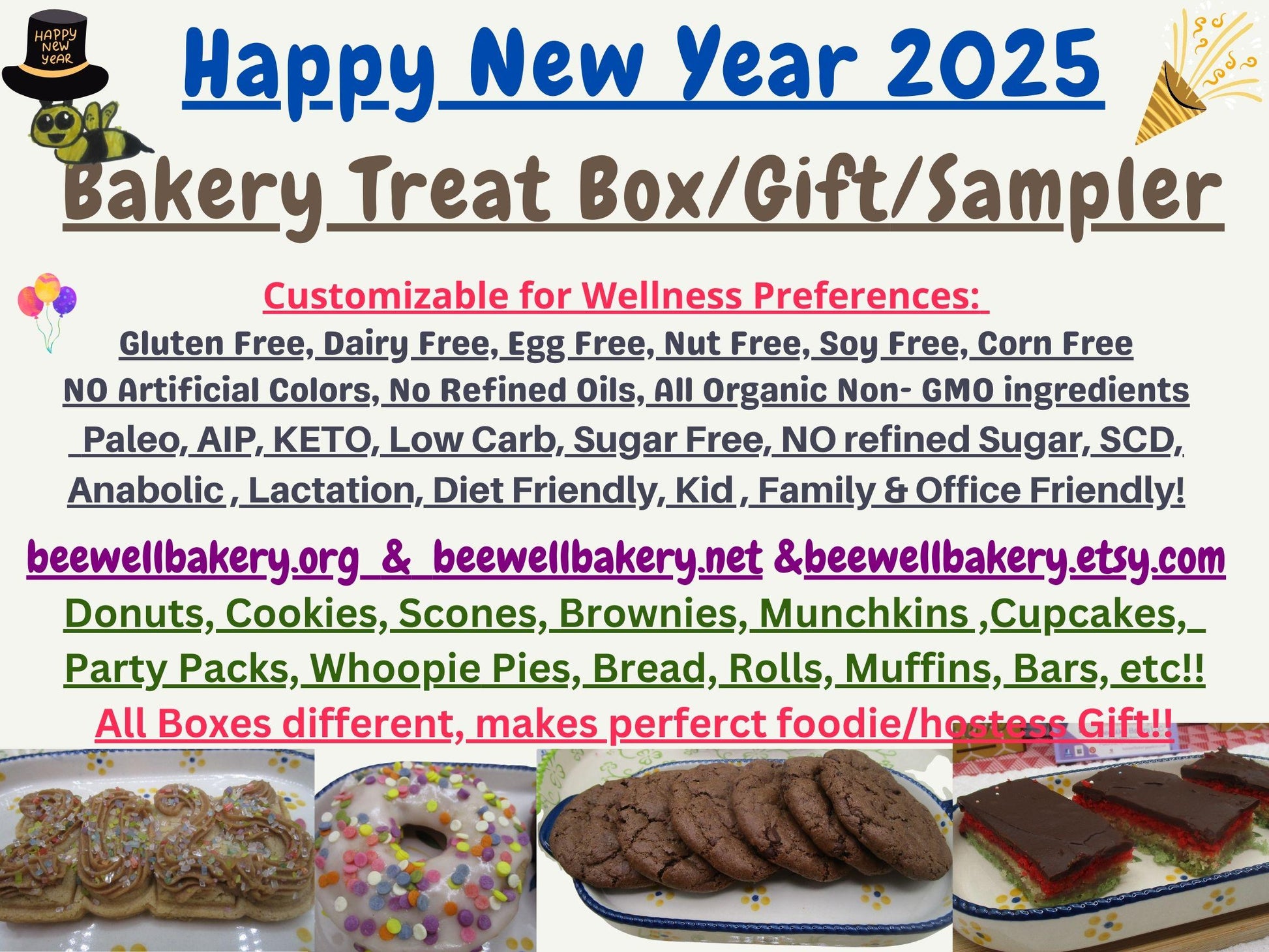 Sampler, Gluten Free, Dairy Free, Sugar Free, Egg Free, New Years 2025, Gifts, Vegan, Nut Free, Cookies, Donuts, Keto, AIP Paleo, Protein