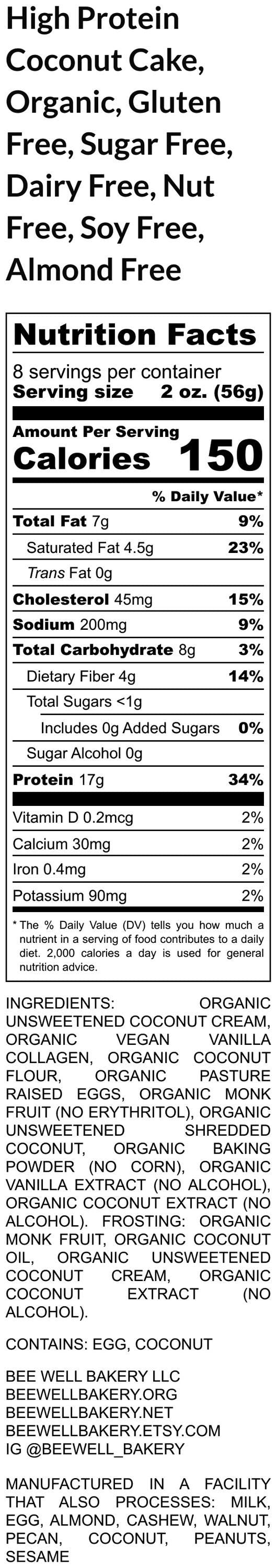 High Protein Coconut Cake, Gluten Free, Grain Free, Dairy Free, Sugar Free, Erythritol Free, Low Carb, Vegan Collagen, Valentine's Day Gift
