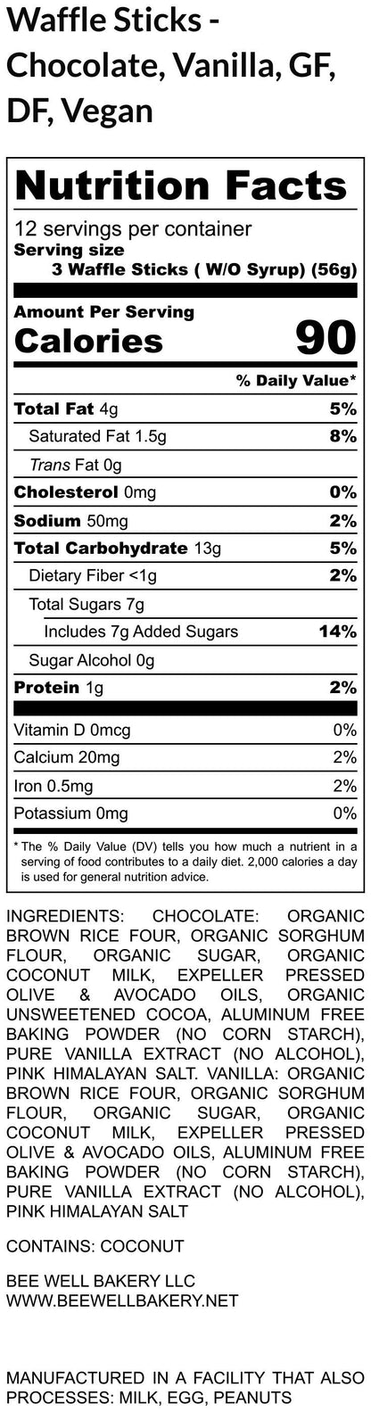 Gluten Free Waffle Sticks, Dairy Free, Egg Free, Vanilla, Chocolate, Vegan, Healthy Breakfast, Valentine's Day, Kid Friendly, Portable snack