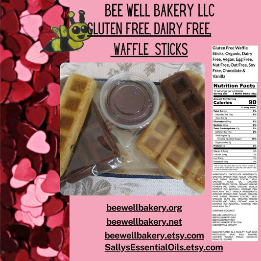 Gluten Free Waffle Sticks, Dairy Free, Egg Free, Vanilla, Chocolate, Vegan, Healthy Breakfast, Valentine's Day, Kid Friendly, Portable snack