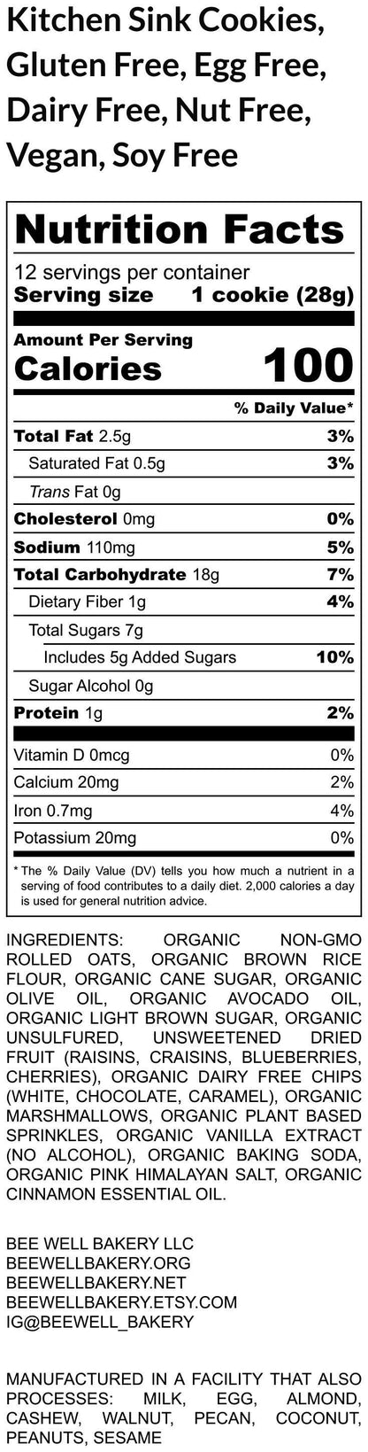 Gluten Free Kitchen Sink Cookies, Dairy Free, Sulfite Free, Vegan, Egg Free, Healthy Snacks, Birthday Gift, Valentine's Day, Easter Desserts