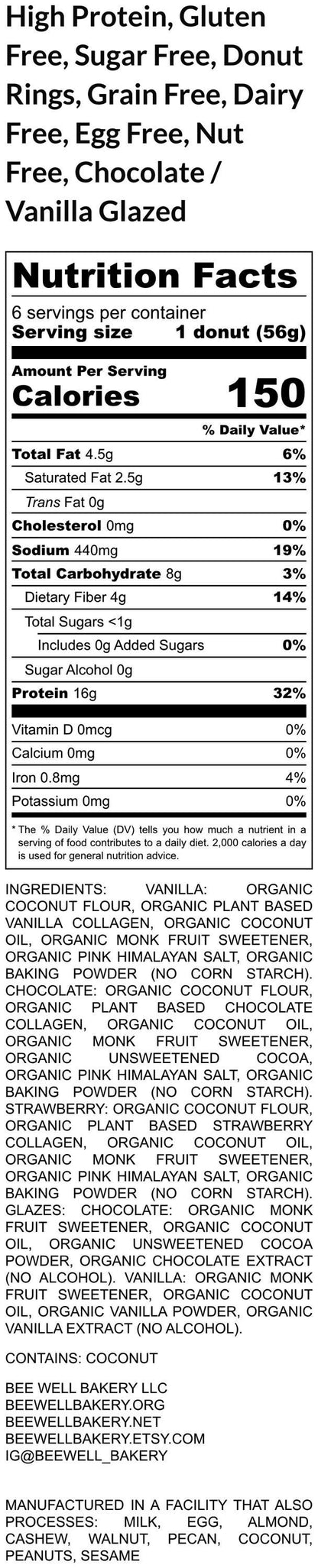 High Protein Donut Rings, Gluten Free, Grain Free, Dairy Free, Sugar Free, Egg Free, Vegan Collagen, Low Carb, Nut Free, Fitness, Low Fat