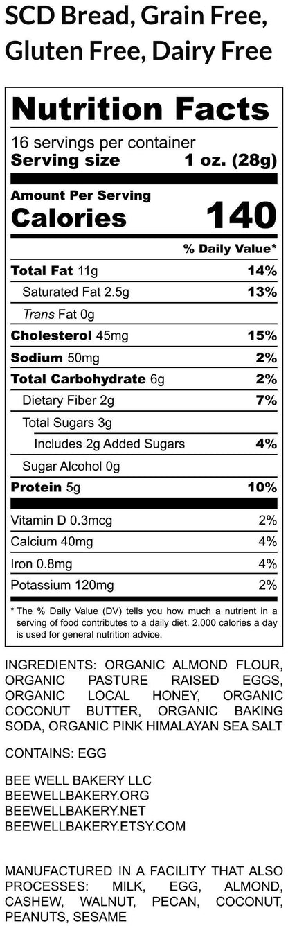 Gluten Free SCD Bread, Grain Free, Dairy Free, Specific Carbohydrate, Low Carb, KETO, Paleo, Yeast Free, Peanut Free, Sugar Free, Soy Free