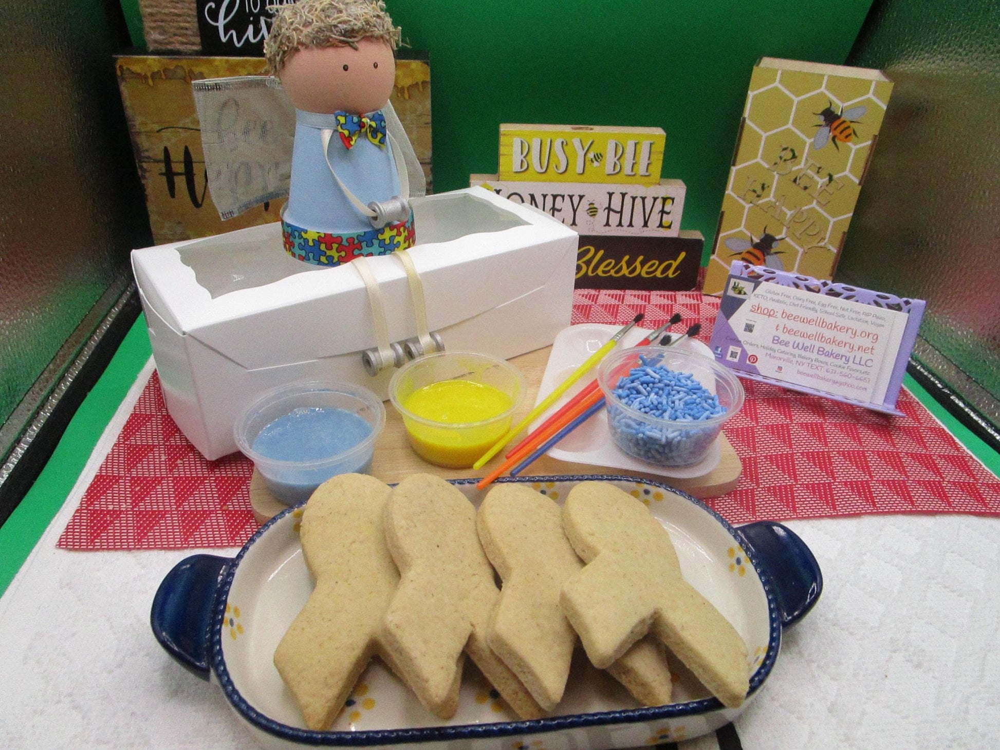Gluten Free Sugar Cookie Kit, Autism Spectrum, Dairy Free, Egg Free, Peanut Free, Cookie Decorating, Sugar Free, School safe, Puzzle, Ribbon