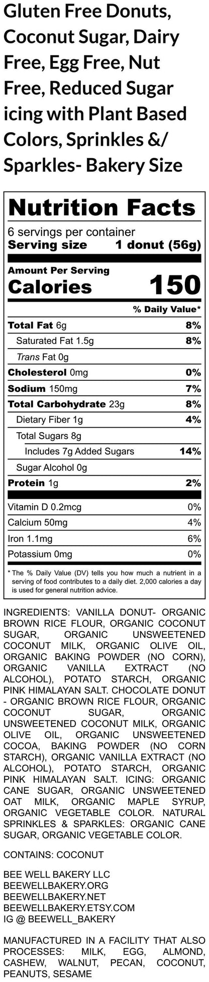 Gluten Free Donuts, Coconut Sugar, Dairy Free, Egg Free, Nut Free, Vegan, Plant Based Sprinkles, Birthday Gifts, Graduation Party, low Sugar