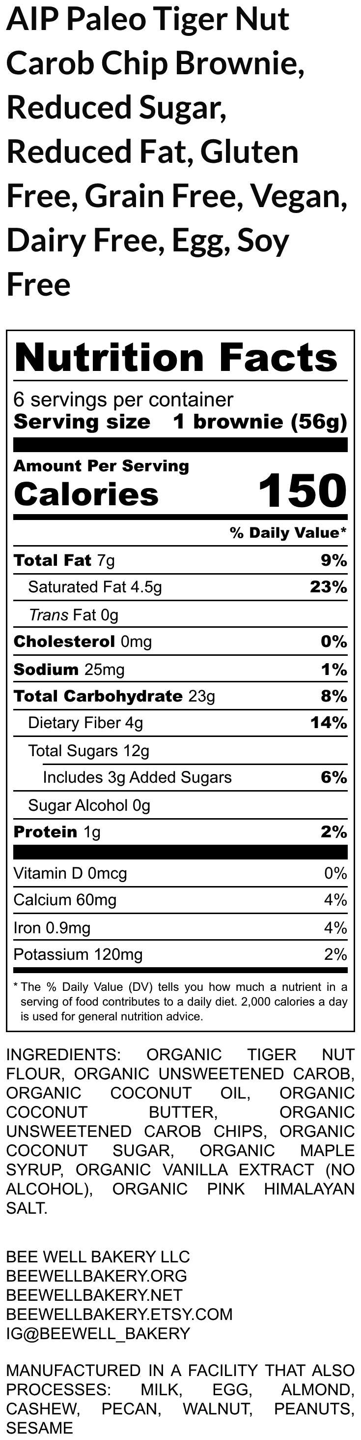 AIP Paleo Brownies, Reduced Sugar, Reduced Fat, Gluten Free, Dairy Free, Egg Free, Nut Free, Tiger Nut Flour, Carob, Grain Free, Hashimoto