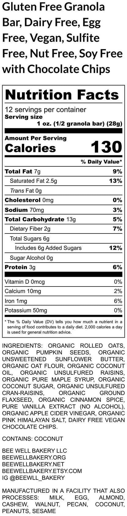 Gluten Free Granola Bars, Paleo, Dairy Free, Egg Free, Nut Free, Vegan, Trail Mix, Soft baked, Vegan, School Safe, Healthy Snack, Low Sugar
