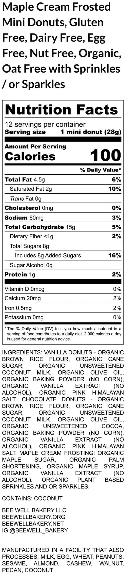 Gluten Free Mini donuts, two bite, maple cream, Vegan, Egg Free, Dairy Free, School Safe, Birthday Gift, Low Fat, Healthy snacks