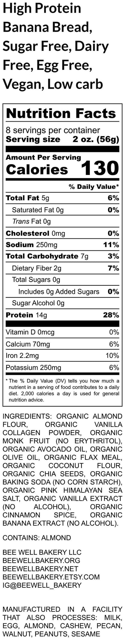 High Protein Banana Bread, Sugar Free, Gluten Free, Dairy Free, Vegan, Low Carb, Grain Free, Fitness Breakfast, Memorial Day Brunch, Low Fat