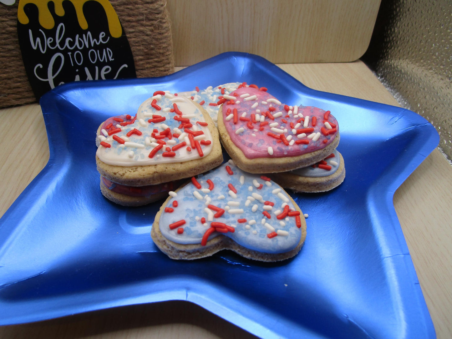 Gluten Free Sugar Cookies, Stars & Hearts, Dairy Free, Egg Free, Nut Free, Vegan, Memorial Day Gifts, July 4th, Plant Based Colors, USA