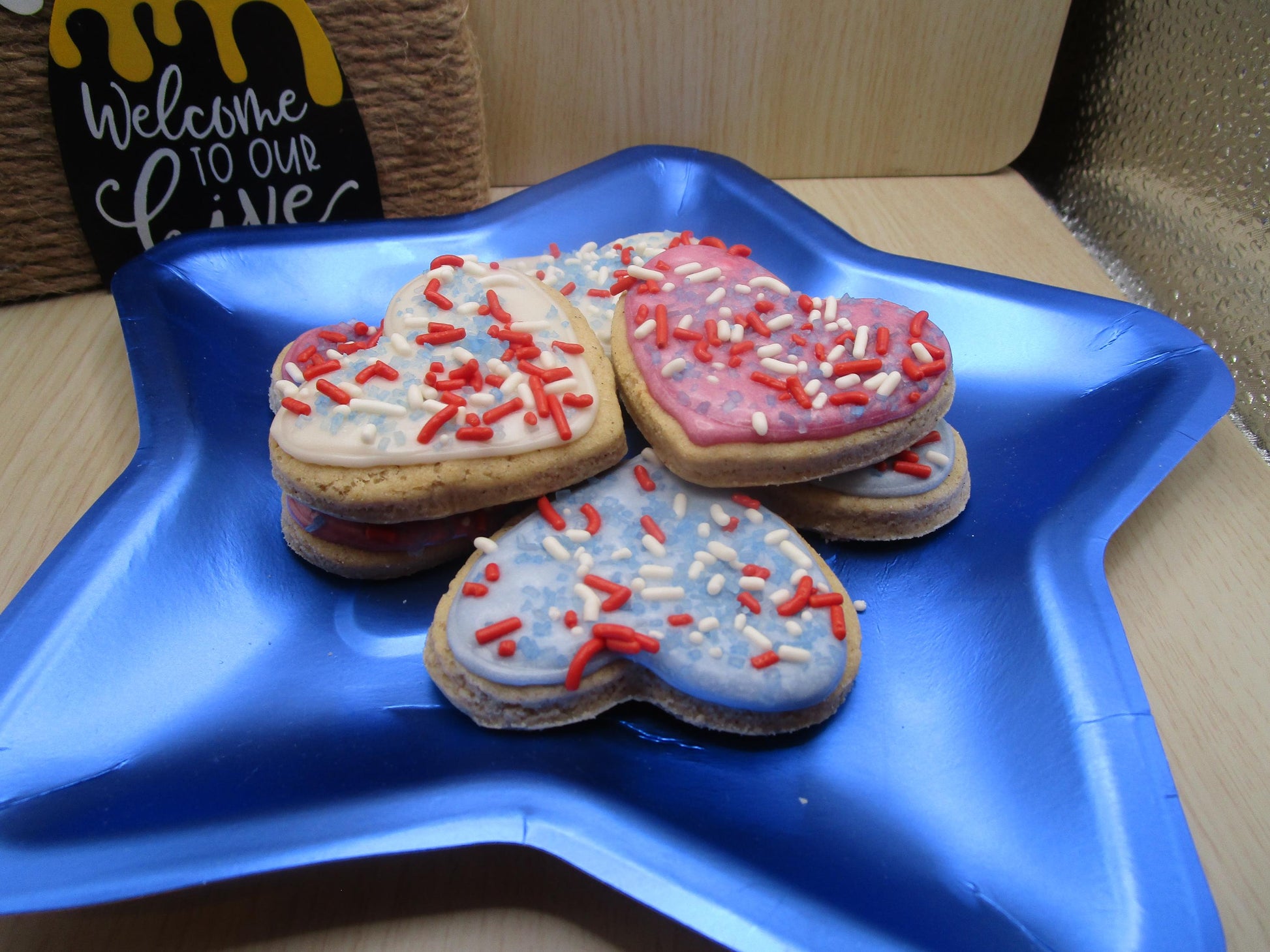 Gluten Free Sugar Cookies, Stars & Hearts, Dairy Free, Egg Free, Nut Free, Vegan, Memorial Day Gifts, July 4th, Plant Based Colors, USA