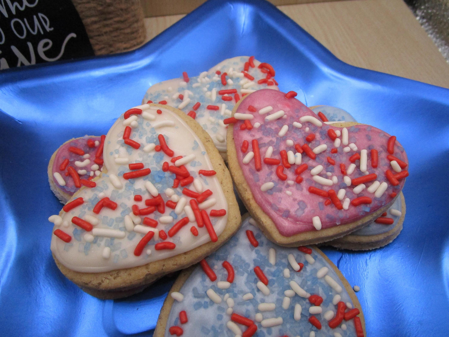 Gluten Free Sugar Cookies, Stars & Hearts, Dairy Free, Egg Free, Nut Free, Vegan, Memorial Day Gifts, July 4th, Plant Based Colors, USA