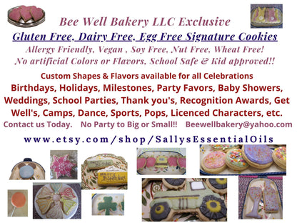 Gluten Free Sugar Cookies, Milestones, Age, Dairy Free, Egg Free, 1st Birthday, Nut free, Soy free, Vegan, Cookie Favors, Wedding, 50th