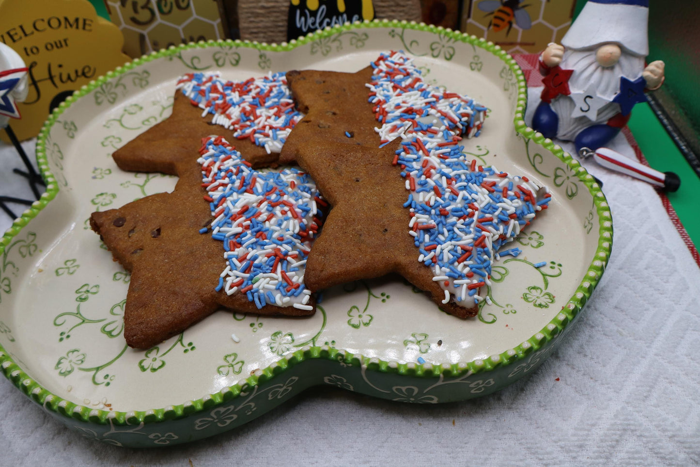 Gluten Free Chocolate Chip Cookie, Stars, Dairy Free, Egg Free, Peanut Free, Vegan, School safe snack, Memorial Day Desserts, July 4th treat