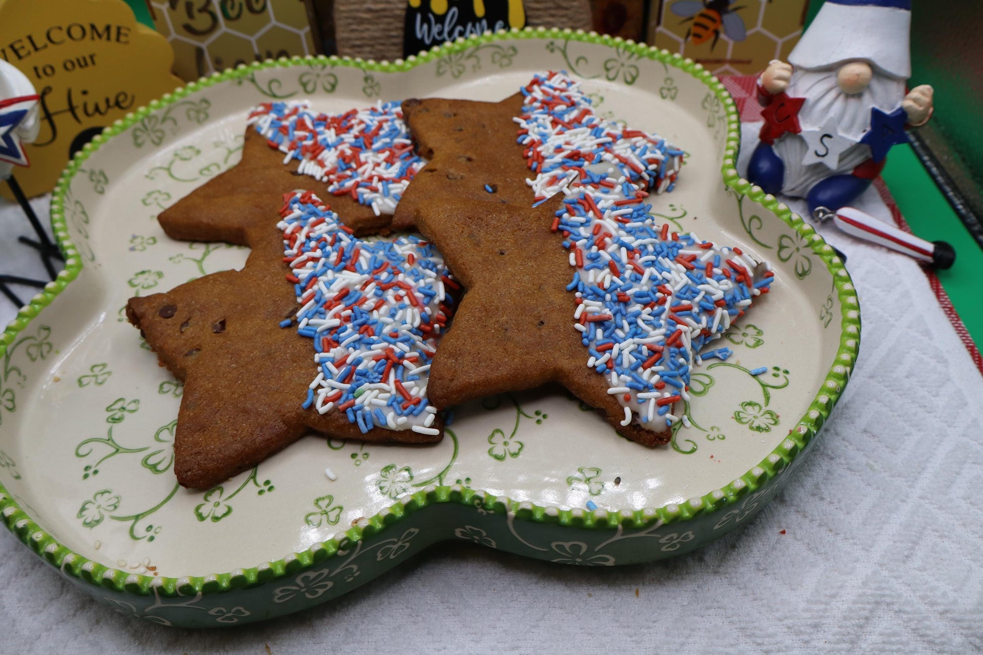 Gluten Free Chocolate Chip Cookie, Stars, Dairy Free, Egg Free, Peanut Free, Vegan, School safe snack, Memorial Day Desserts, July 4th treat