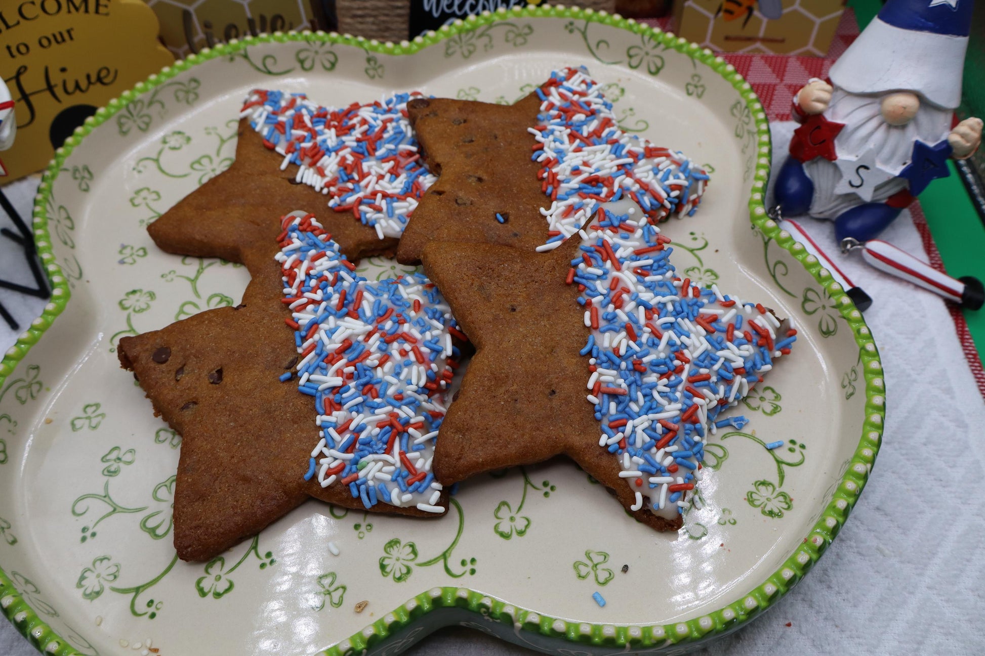 Gluten Free Chocolate Chip Cookie, Stars, Dairy Free, Egg Free, Peanut Free, Vegan, School safe snack, Memorial Day Desserts, July 4th treat