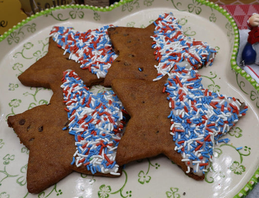 Gluten Free Chocolate Chip Cookie, Stars, Dairy Free, Egg Free, Peanut Free, Vegan, School safe snack, Memorial Day Desserts, July 4th treat