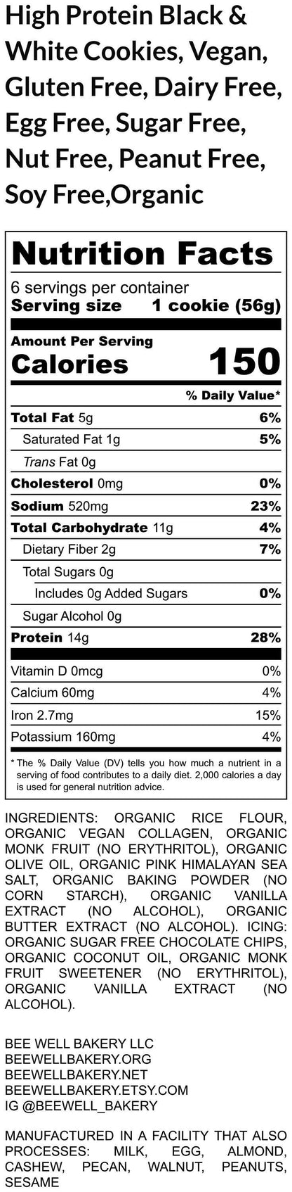 High Protein Black & White Cookies, Sugar Free, Vegan, Gluten Free, Dairy Free, Nut Free, Allergy Friendly Bakery, Fitness Gifts, Low Carb