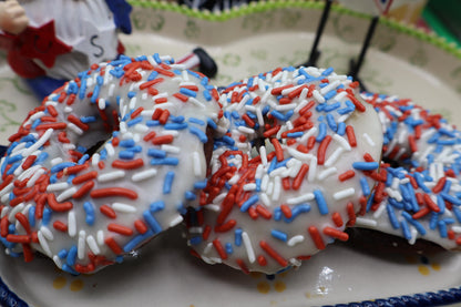 Gluten Free Donuts, Dairy Free, Egg Free, Nut Free, Vegan, July 4th Desserts, Natural Sprinkles, Red White Blue, Patriotic, USA Celebration