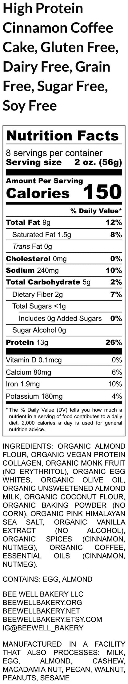 High Protein Coffee Crumb Cake, Gluten Free, Dairy Free, Grain Free, Sugar Free, Erythritol Free, Low Carb Snacks, Birthday, Cinnamon Swirl