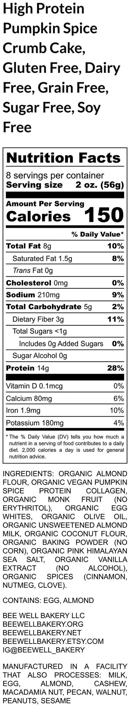 High Protein Pumpkin Spice Crumb Cake, Sugar Free, Gluten Free, Dairy Free, Grain Free, Low Carb Snacks, Fall Flavor, Thanksgiving Dessert