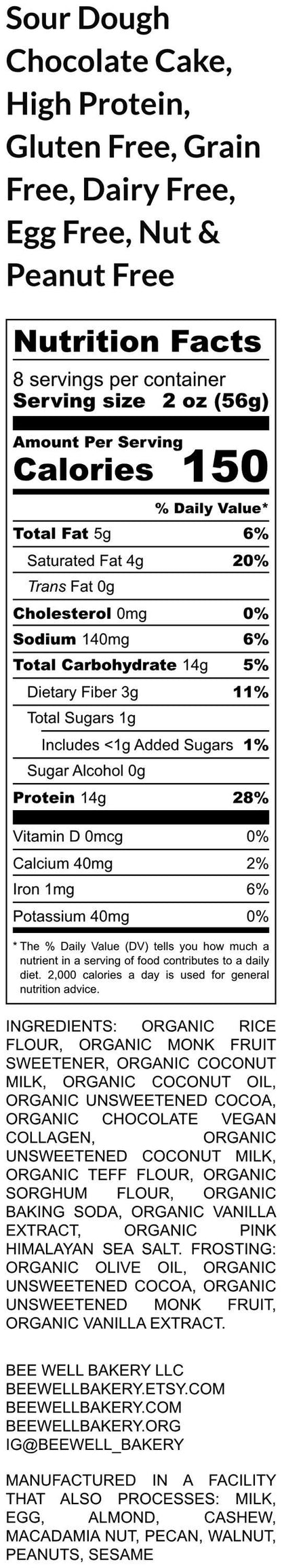 High Protein Chocolate Sourdough Cake, Sugar Free, Gluten Free, Dairy Free, Egg Free, Vegan, Nut Free, Birthday Gift, Fitness Dessert