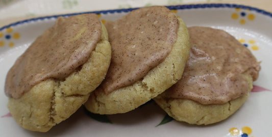 Pumpkin Spice Cookies, Iced, Gluten Free, Dairy Free, Vegan, Egg Free, Peanut Free, Allergy Friendly, Soft & chewy, fall snack, holiday gift