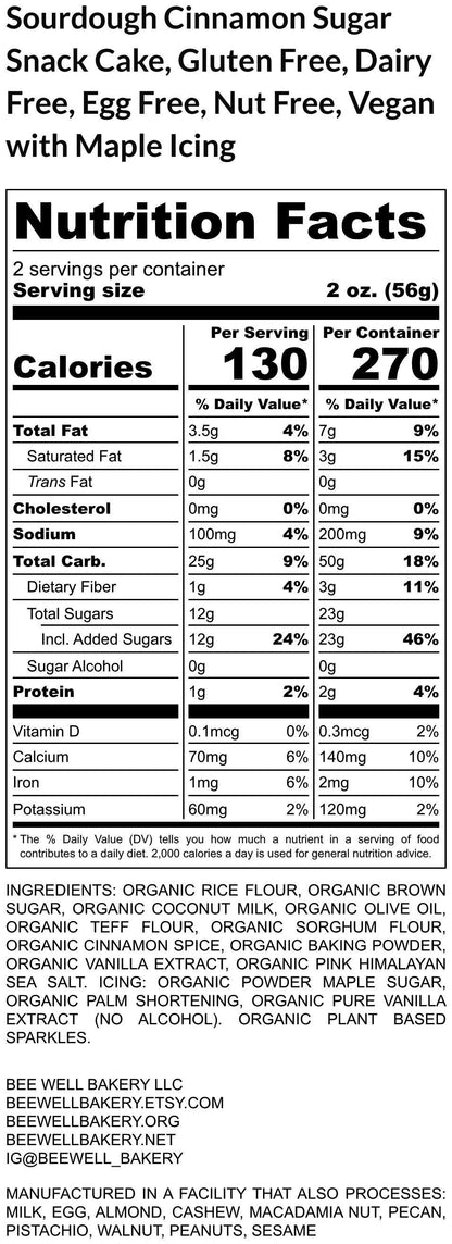 Gluten Free Snack Cakes, Cinnamon Sugar, Sourdough desserts, Maple Iced, Dairy Free, Egg Free, Vegan, Peanut Free, allergy friendly Gifts
