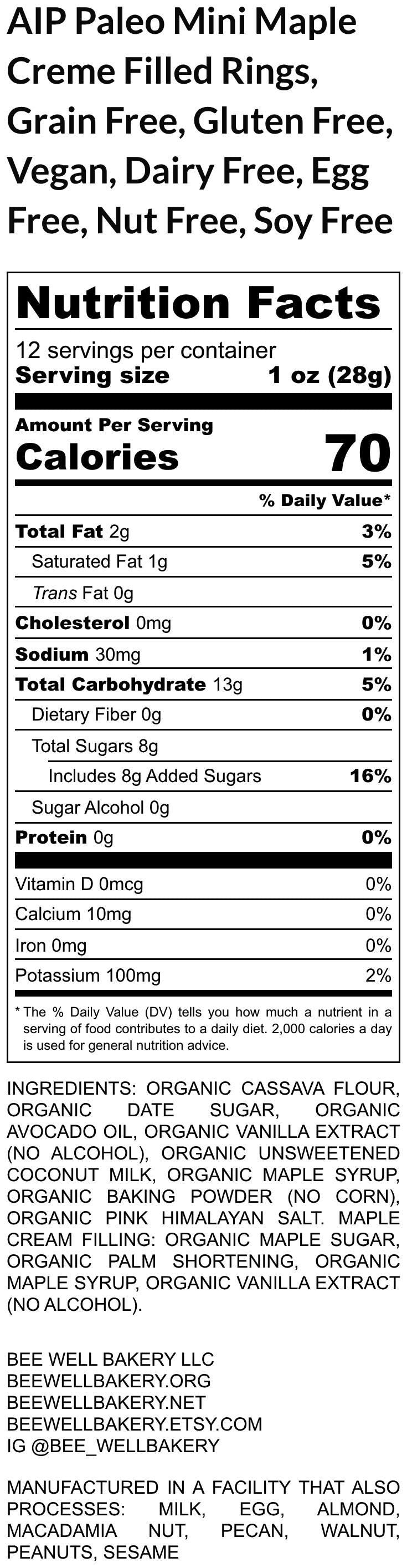 Gluten Free, AIP Paleo snacks, Mini Maple Rings, Dairy Free, Vegan, Grain Free, Gluten Free, Nut free, Autoimmune Protocol, Holiday Gifts